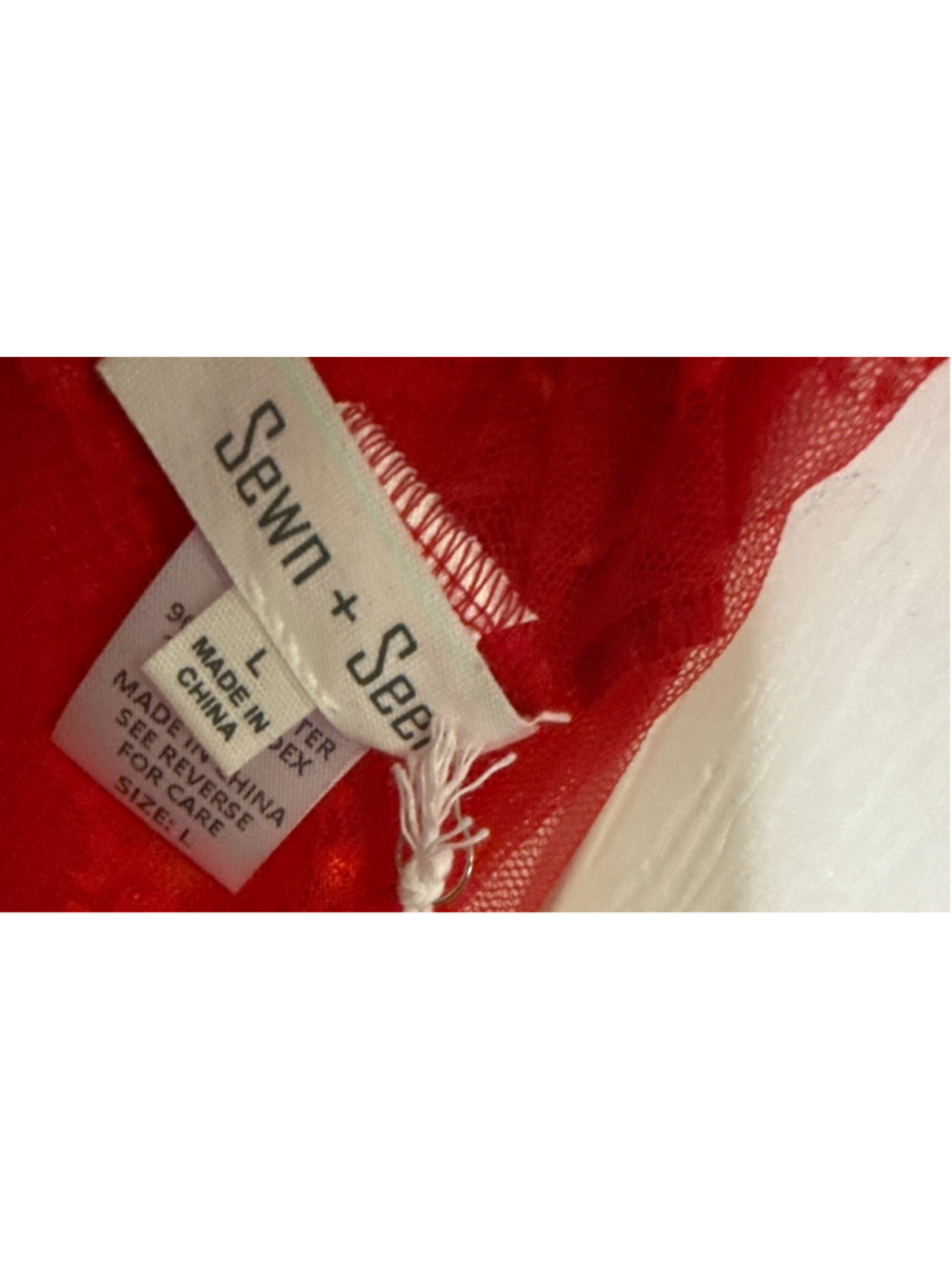 Sewn + Seen Red Lace Long Sleeve Tee Size L - Picture 3 of 3